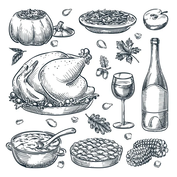 Thanksgiving Éléments Conception Menu Vacances Isolé Sur Fond Blanc Illustration — Image vectorielle