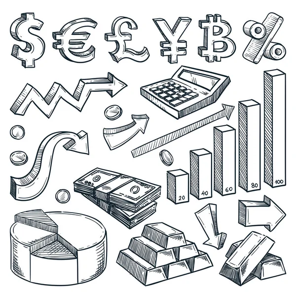 Monnaie Argent Graphique Financier Des Icônes Affaires Diagramme Isolé Sur — Image vectorielle