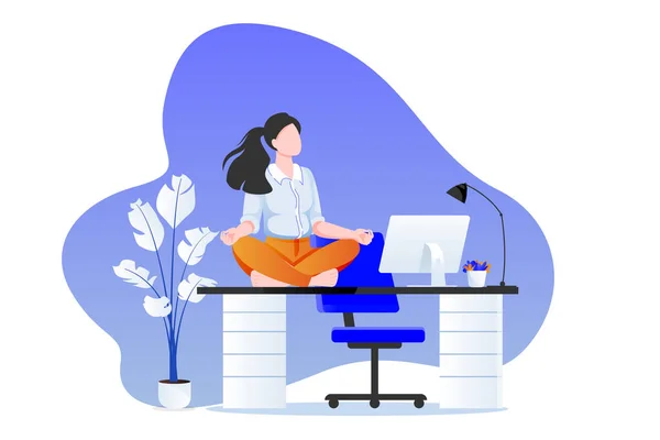 Femme Affaires Gestionnaire Assis Dans Pose Lotus Sur Bureau Yoga — Image vectorielle