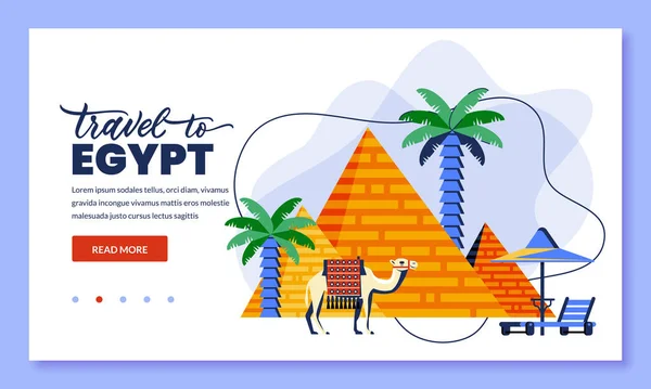 Viaje Egipto Cairo Ilustración Vectorial Iconos Planos Cartoo Pirámide Egipcia — Vector de stock