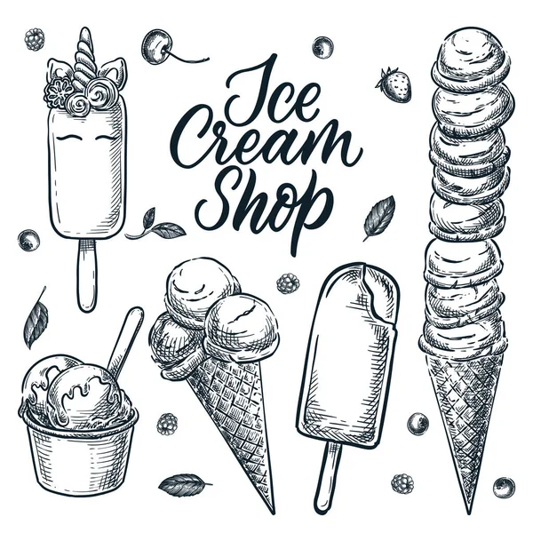 色彩艳丽的冰淇淋锥形图标设置 病媒漫画食品说明 夏季甜点小吃收集 甜蜜的设计元素 白色背景隔离 — 图库矢量图片