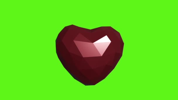 3D render animation of red heart on green background — Stock Video