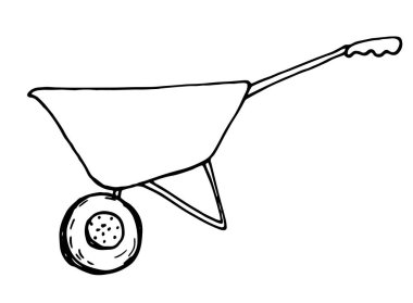 Bahçe ikonu için el arabası. Bitkiler için bir bahçe el arabasının vektör çizimi. Bahçe için el arabası çizilmiş..