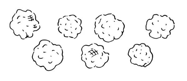 Vektor rajz kézzel rajzolt készlet popcorn egy egyszerű Doodle stílus egy fekete vonal elszigetelt fehér alapon. — Stock Vector