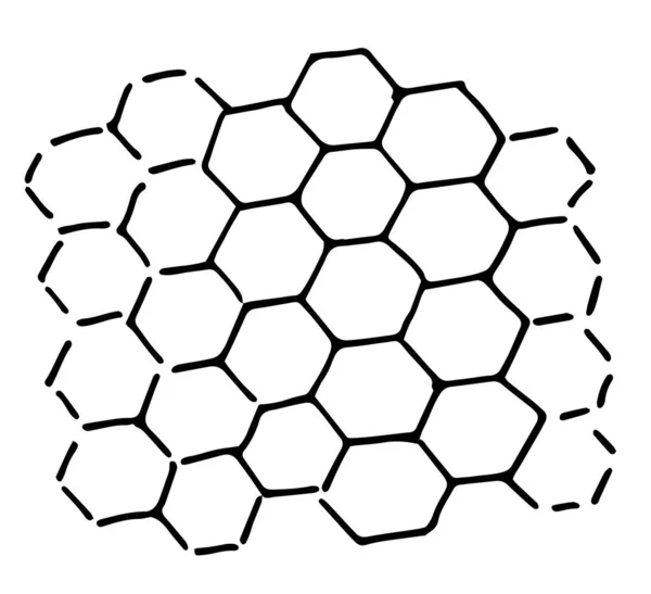 Honeycomb hand-Drawn sketch vector illustration in the style of a simple Doodle. 벌집을 그린 간단 한 그림, 기하학적 인 육각형의 전체와 열린 모서리를 그린 그림 — 스톡 벡터
