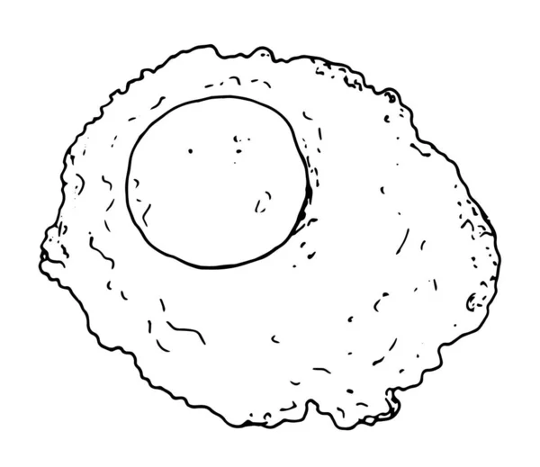 Жареное яйцо с помощью ручного рисунка или рисования каракулями. Завтрак жареное яйцо одна черная линия изолированный вид сверху на белом фоне — стоковый вектор