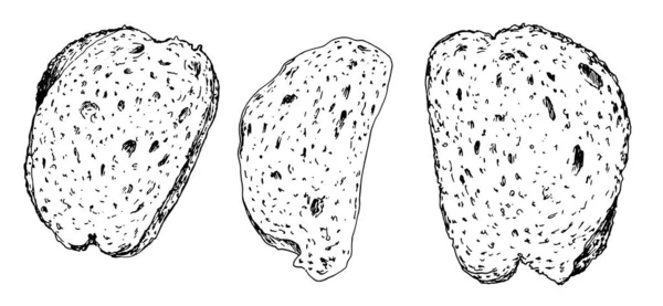 Vector Sketch Piece Black Scandinavian Bread Black White Outline Doodle — Stock Vector