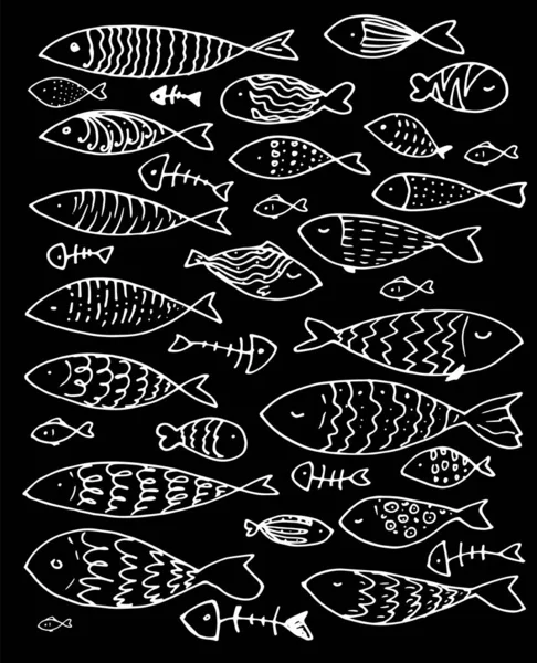 一组矢量风格的鱼 收集水族馆鱼 线性艺术 儿童的说明 — 图库矢量图片
