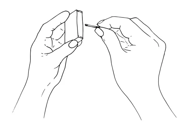 Hand Holding Match Box Monochrome Vector Illustration — Stock Vector
