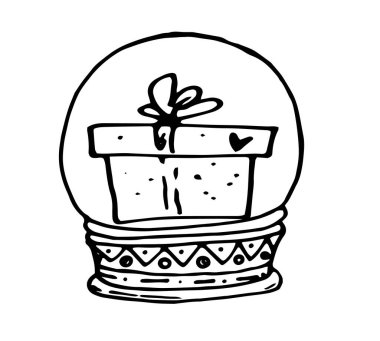 Hediye kutularıyla dolu kar küresi gerçekçi yeni yıl noel nesnesi gölgeli, vektör illüstrasyonlu geçici arkaplanda izole edilmiş nesne.