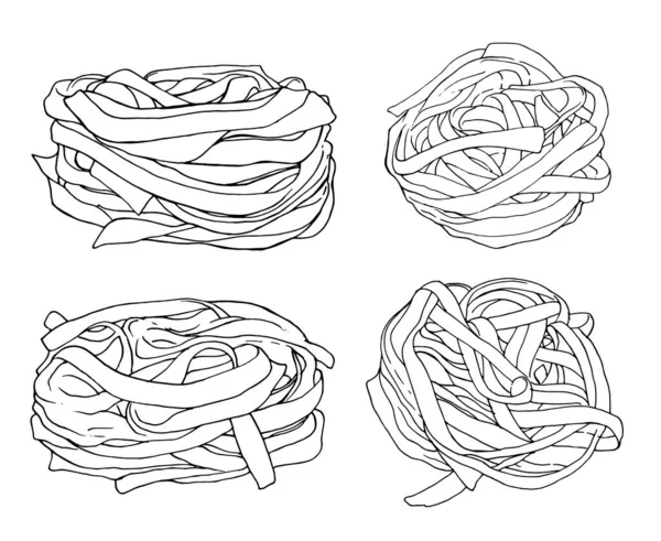 Pâtes Fettuccine Illustration Vectorielle Dessinée Main Ligne Sortie Pâtes Fettuccine — Image vectorielle
