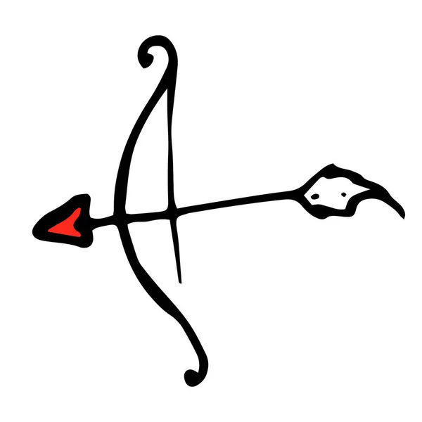 Fiocco Disegnato Mano Singola Con Frecce Dal Cuore Illustrazione Vettoriale — Vettoriale Stock