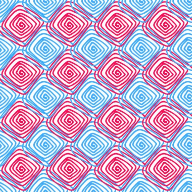 Kare şablon tasarımı için beyaz arkaplan üzerinde mavi ve kırmızı spiral kare vektör ögesi soyutsuz desen