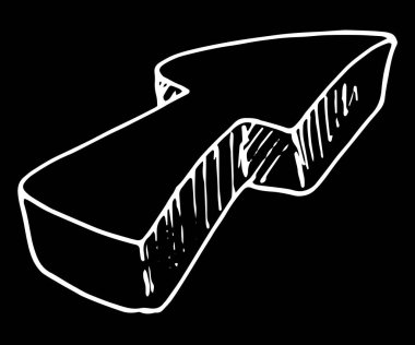 Beyaz arkaplanda klasik eskiz simgesi. İş konsepti. Vintage kavram. Vektör, karalama tarzında çizilmiş ve siyah arkaplanda beyaz bir çizgi bulunan üç boyutlu bir okun izole edilmiş bir öğesidir. Ok ileri yönlü yönü gösterir. 