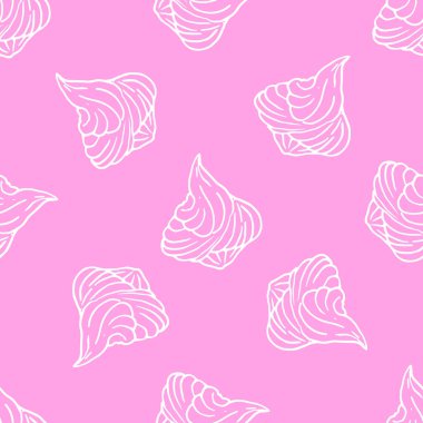 Pembe ve beyaz desenli el kreması çizimi, pembe arkaplan üzerinde tatlı kremalı beyaz ana hatlar ve şablon için arkaplan kare biçiminde.