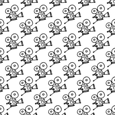 Kamera karalaması desenli, soyut bir poster. Vektör illüstrasyon grafik tasarımı. Tekstil süsü. Dekoratif sembol. Çizgi biçimi vektörü. Taslak sembol. Soyut retro vektör dokusu.