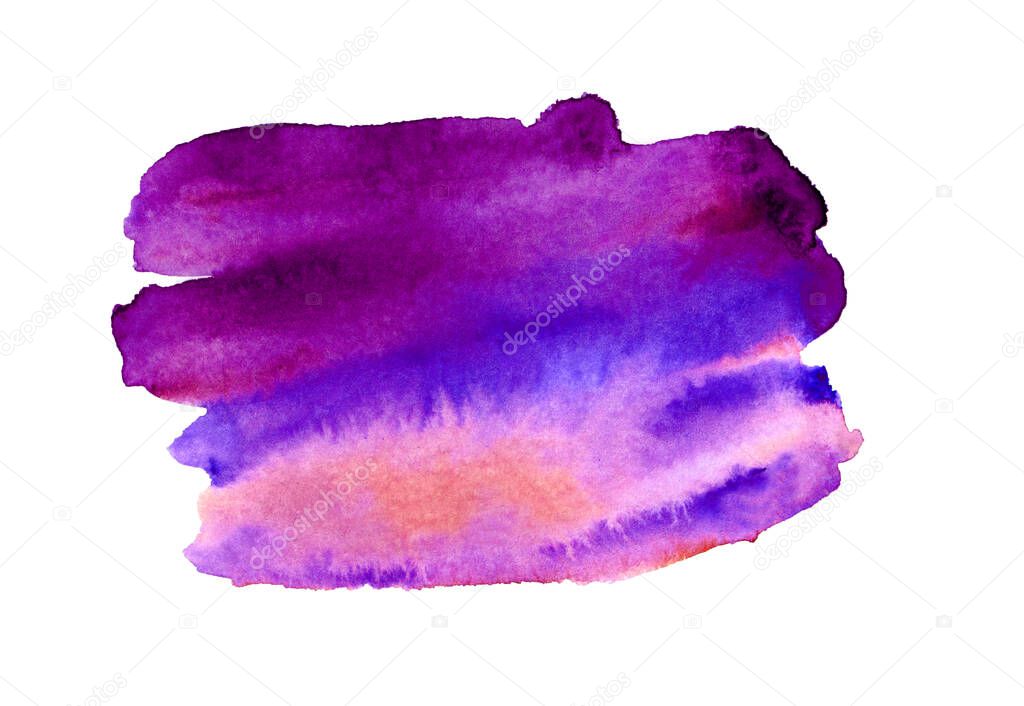 Beautiful watercolor design elements. illustration.Watercolor colorful spot isolated element for a design template for a text background on a white background. hand painted with stripes of bright aquark paint in purple blue and pink tones