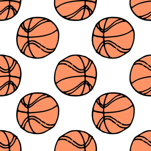 Línea Arte Doodle Patrón Pelota Baloncesto Para Diseño Fondo Del — Vector de stock