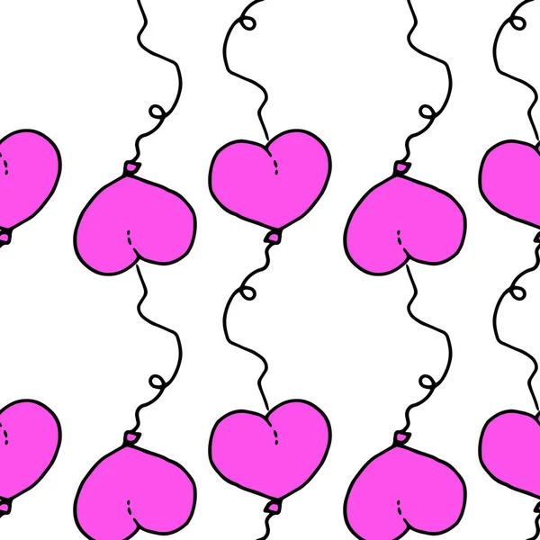 Moderne Skizze Nahtlose Muster Mit Rosa Doodle Muster Ballon Herz — Stockvektor