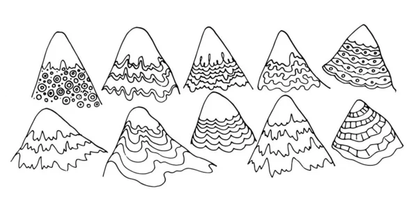 Doodle Vektor Isolerade Berg Uppsättning Vågigt Mönster Vektormönster Utformning Ytmönster — Stock vektor