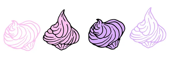 HBeautiful line art illustration with meringue sketch pink on pink background for decoration design. Line art drawing style. . and-drawn meringue set in pink and lilac pastel colors isolated on a — Διανυσματικό Αρχείο