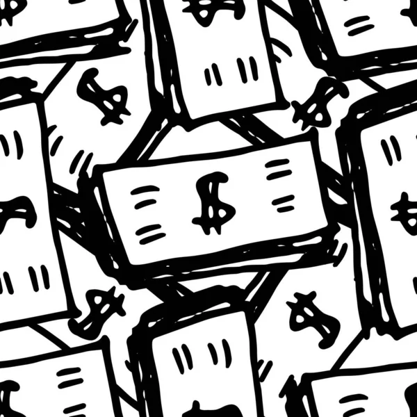 Vector Pattern Bundle Money Dollar Sign Drawn White Background Seamless — Stock Vector