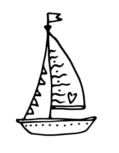 Travel Vector Icon Vector Small Boat Sailboat Hand Drawn Doodle — Stock Vector