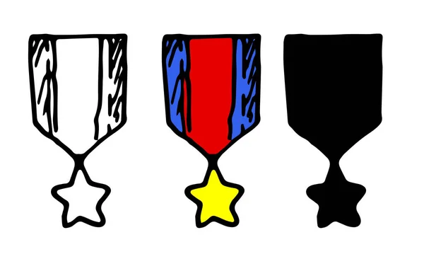 Doodle Ribbon Golden Doodle Medal Star Background Vector Set Isolated Royalty Free Stock Vectors