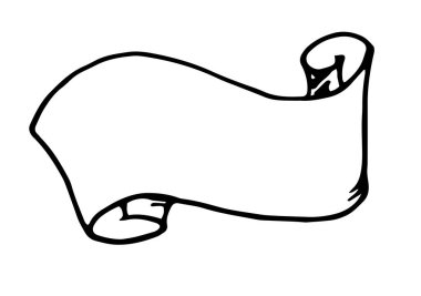 Çizgi sanat karalama kurdelesi dekorasyon tasarımı için. Vektör, karalama stilinde, beyaz arkaplanda siyah bir çizgi ile çizilmiş bir dizi izole edilmiş parşömen elemanıdır. Metin şablonu tasarımı için boşluk bırakılmış klasik kurdele.