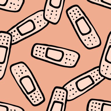 Beyaz arka planda çizgi film çizimi. El çizimi çizimi. Kusursuz desenli. Siyah çizgili ve elle çizilen noktalı çıplak açık ten renginin pürüzsüz yaması. Paket tasarım şablonu için sağlam bir arkaplan üzerinde rastgele tekrarlanıyor.