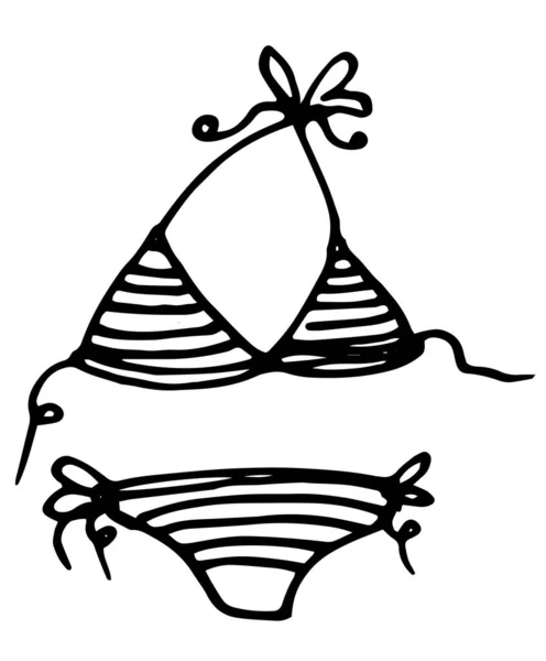 Vector Pattern Swimsuit Bra Hand Drawn Top Women Striped Swimsuit — Stock Vector