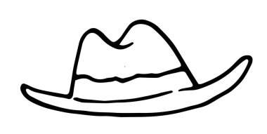 Beyaz arkaplanda izole edilmiş eleman şapkası siyah çizgisi. Etiket, ambalaj, tabela tasarım şablonu için üstte teneffüs ile el çizimi erkek şapkası