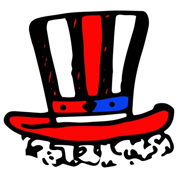 Cartoon Black Doodle America Top Hat Fundo Vermelho Ilustração Vetorial — Vetor de Stock