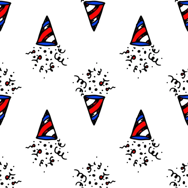 Векторный Бесшовный Узор Треугольного Крекера Цветах Американского Флага Ручной Рисунок — стоковый вектор
