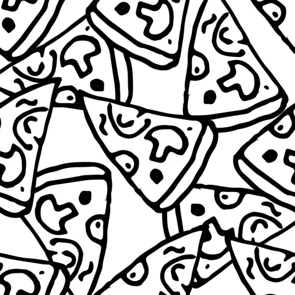 Векторный Бесшовный Рисунок Треугольного Ломтика Пиццы Белом Фоне Бесшовный Узор — стоковый вектор