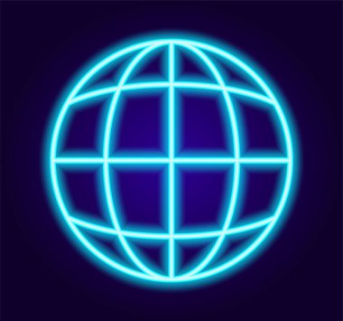 Neon internet işaret sembolü. Kavram tasarımı için soyut web sembolü neon mavisi. Web sitesi vektör simgesi. Vektör konsepti. İş çevresi. Basit bir tasarım. Web sitesi simgesi illüstrasyonu. Web seo kavramı.