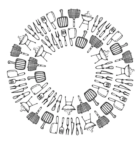 Vector Set Circular Templates Grilling Tools Empty Space Text Isolated — Stock Vector