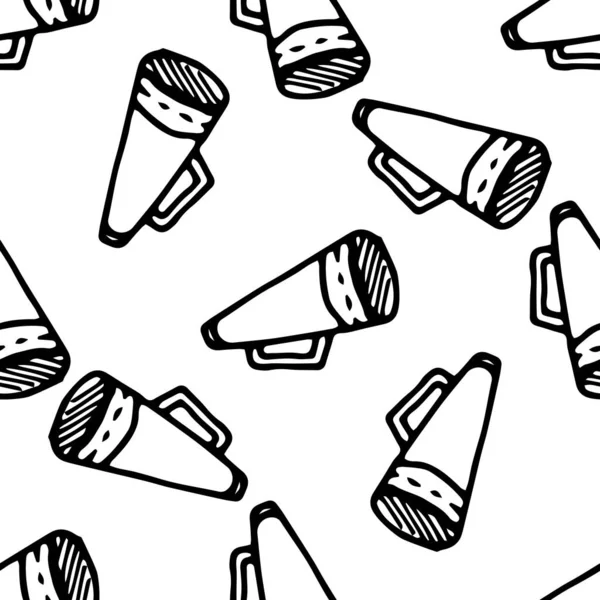 Векторный Бесшовный Рисунок Динамика Pattern Hand Drawn Doodle Style Megaphone — стоковый вектор