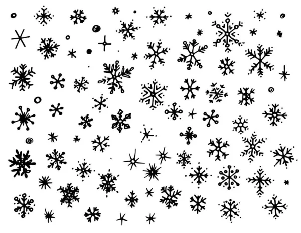 Vector Set Snowflakes Hand Drawn Doodle Style Isolated Collection Different — Stock Vector