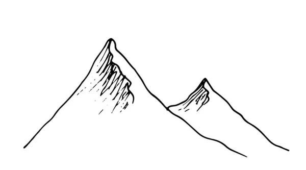 Vektor Terisolasi Top Gunung Rantai Pegunungan Ditarik Dengan Tangan Dengan - Stok Vektor