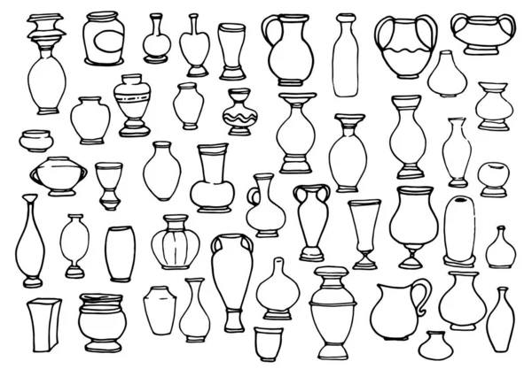 Conjunto Vetorial Vasos Vazios Uma Coleção Vasos Jarros Várias Formas —  Vetores de Stock