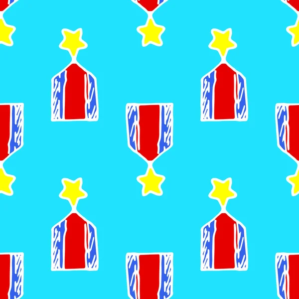 Vector Seamless Pattern Medal White Outline Red Blue Stripes Gold Stock Illustration