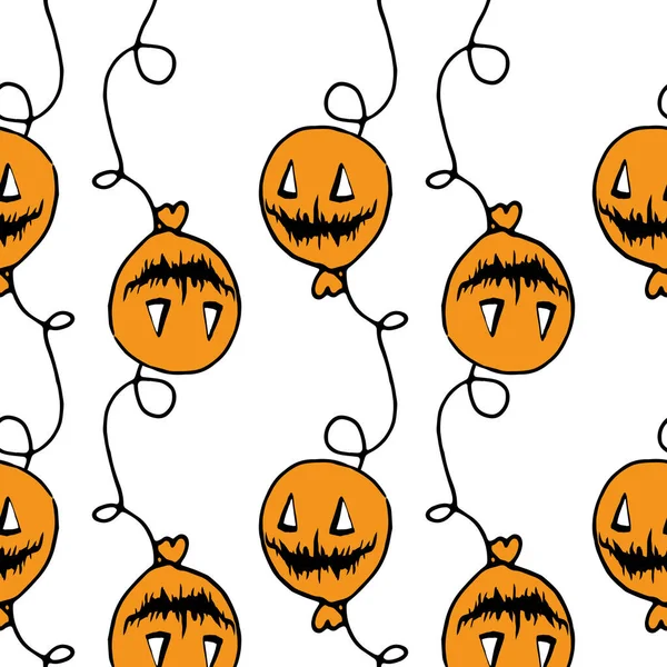 Vektorový Vzor Balónku Halloween Bezproblémový Vzor Oranžového Balónku Stylu Čmáranice — Stockový vektor