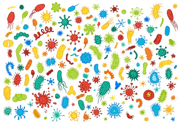 Ensemble Vectoriel Microbes Bactéries Rouge Vert Bleu Grand Ensemble Microbes — Image vectorielle