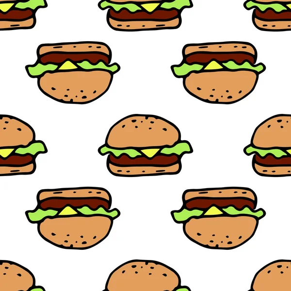 Patrón Vectorial Una Hamburguesa Estilo Plano Hamburguesa Con Queso Amarillo — Archivo Imágenes Vectoriales