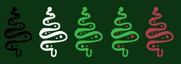 Ensemble Vectoriel Arbre Noël Avec Une Ligne Courbée Verte Des — Image vectorielle