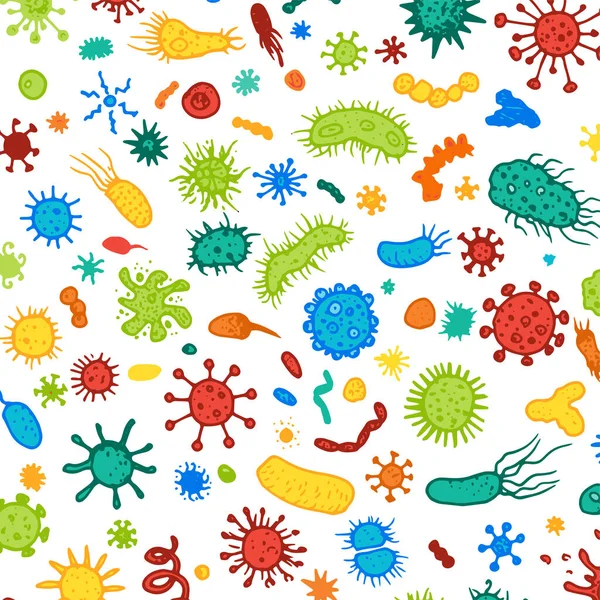 Modèle Vectoriel Microbes Bactéries Différentes Formes Types Dans Style Plat — Image vectorielle