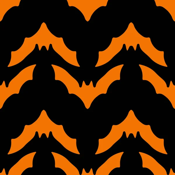 Векторный Бесшовный Рисунок Силуэта Черной Летучей Мыши Оранжевом Фоне Хэллоуина — стоковый вектор