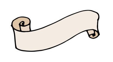 Açık kahverengi renkli bükülmüş parşömenlerin vektörü. Vektör açık kahverengi renkli bükülmüş bir parşömen. Beyaz arkaplanda siyah çizgili ve açık kahverengi renkli karalamalar çizilmiş sarmal şeritler. Spac 'li vintage boş kurdele