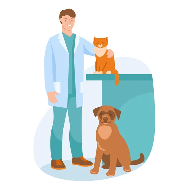 Köpeği Kedisi Olan Bir Veteriner Vektör Illüstrasyonu — Stok Vektör